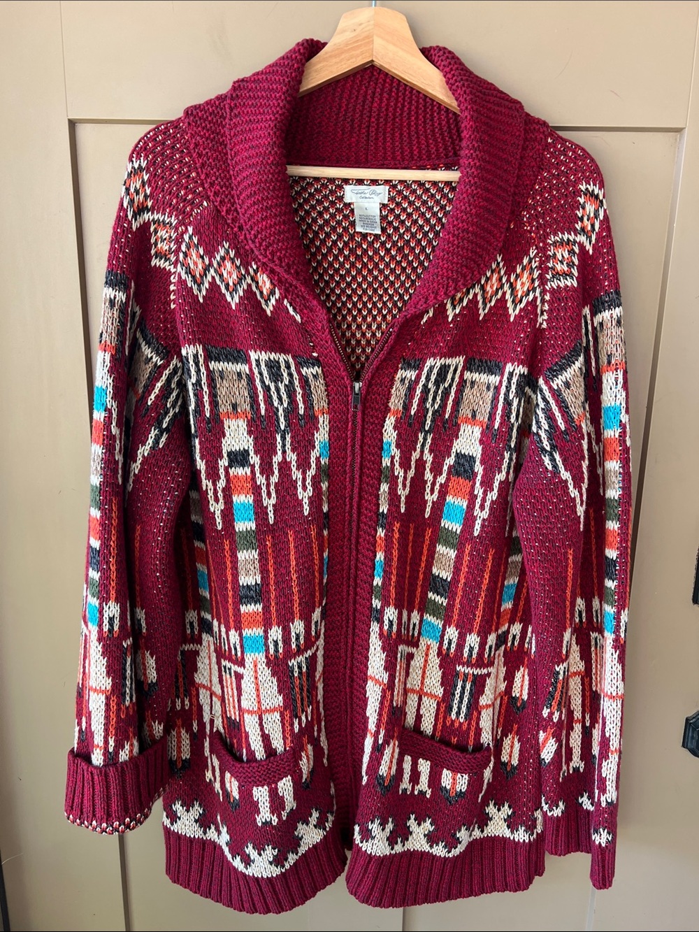 Tasha Polizzi Vintage Sz L Aztec Southwestern Knit Zip Long Line Cardigan